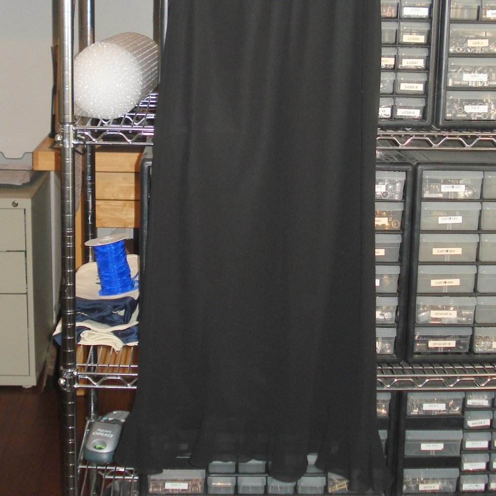 Black Crepe Skirt, Straight Cut with Ruffled Bottom, Elastic Waist Size Medium